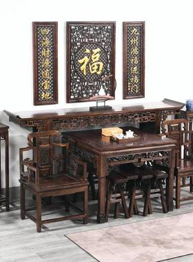 川木堂中式中堂25528件套农村米堂屋供桌八仙桌组合.六榆木条翘头