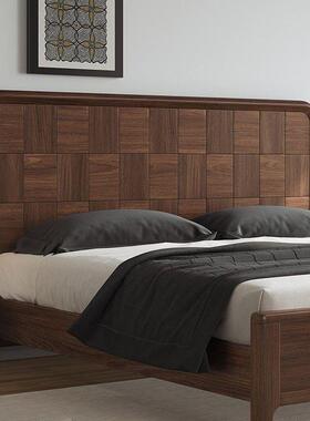 新实中式储全木床南黑美胡桃木简约双人床1米8现代XMC52254大床卧