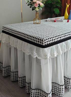 夏季薄款16549长形桌子套罩千丝鸟方格子蕾花几边茶遮丑装饰电炉