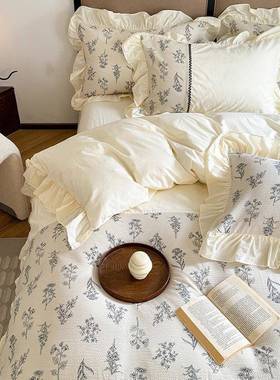 新件款四棉套法式田园风花边素锦水洗棉泡款泡74915皱皱纱天竺棉