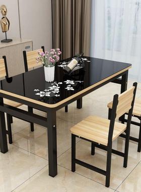 钢化玻璃桌家长用餐方形吃饭桌子约小户型饭店快餐桌椅组合90548