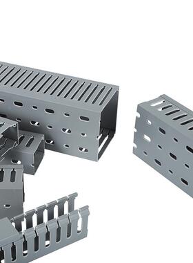 V塑C线槽异通料灰色线槽配柜线槽阻燃齿形开KKP口电方线槽工P程线