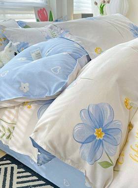 厚学磨毛四件套29468亲肤单双加人床单斜卡纹通被套生宿舍三件套