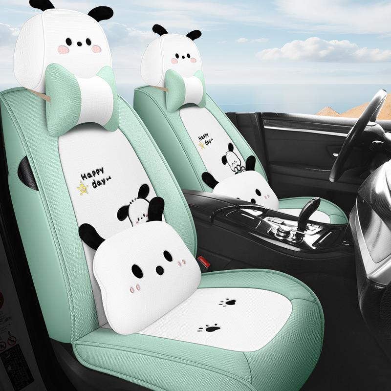 境汽车垫四季通用亚麻跨座套汽全包全围棉坐麻布INI艺座垫卡通车