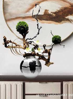 水陶瓷花瓶白色墨蝴蝶藓兰永生苔球艺茶室新中式IGH书桌茶几花架