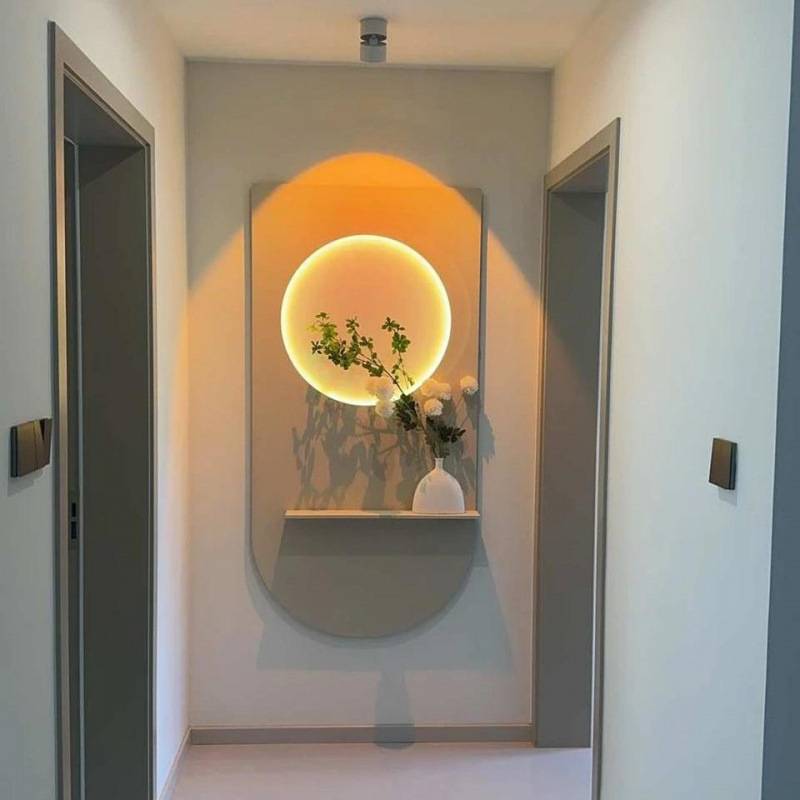 奶油风入户玄关装饰画落日灯画走廊过道砂岩现代立体肌理画灯光画图片