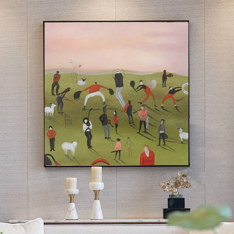 纯手绘油画无框画客厅装饰新中式人物画餐厅玄关卧室床头挂画图片