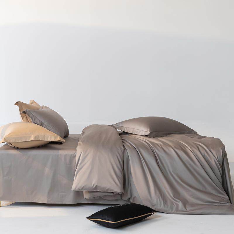 轻简奢支DZI高长贡绒棉四件套约风纯色纯棉缎被套裸睡高端A类四件