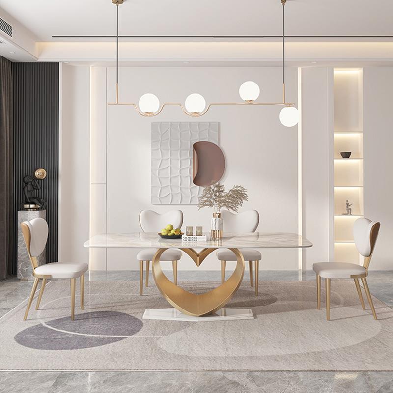 爱心餐桌意式轻奢进口亮高光岩48341板餐桌锈椅组合不户钢端简约