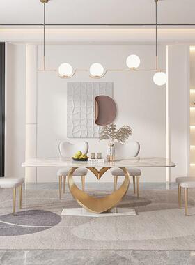 爱心餐桌意式轻奢进口亮高光岩48341板餐桌锈椅组合不户钢端简约