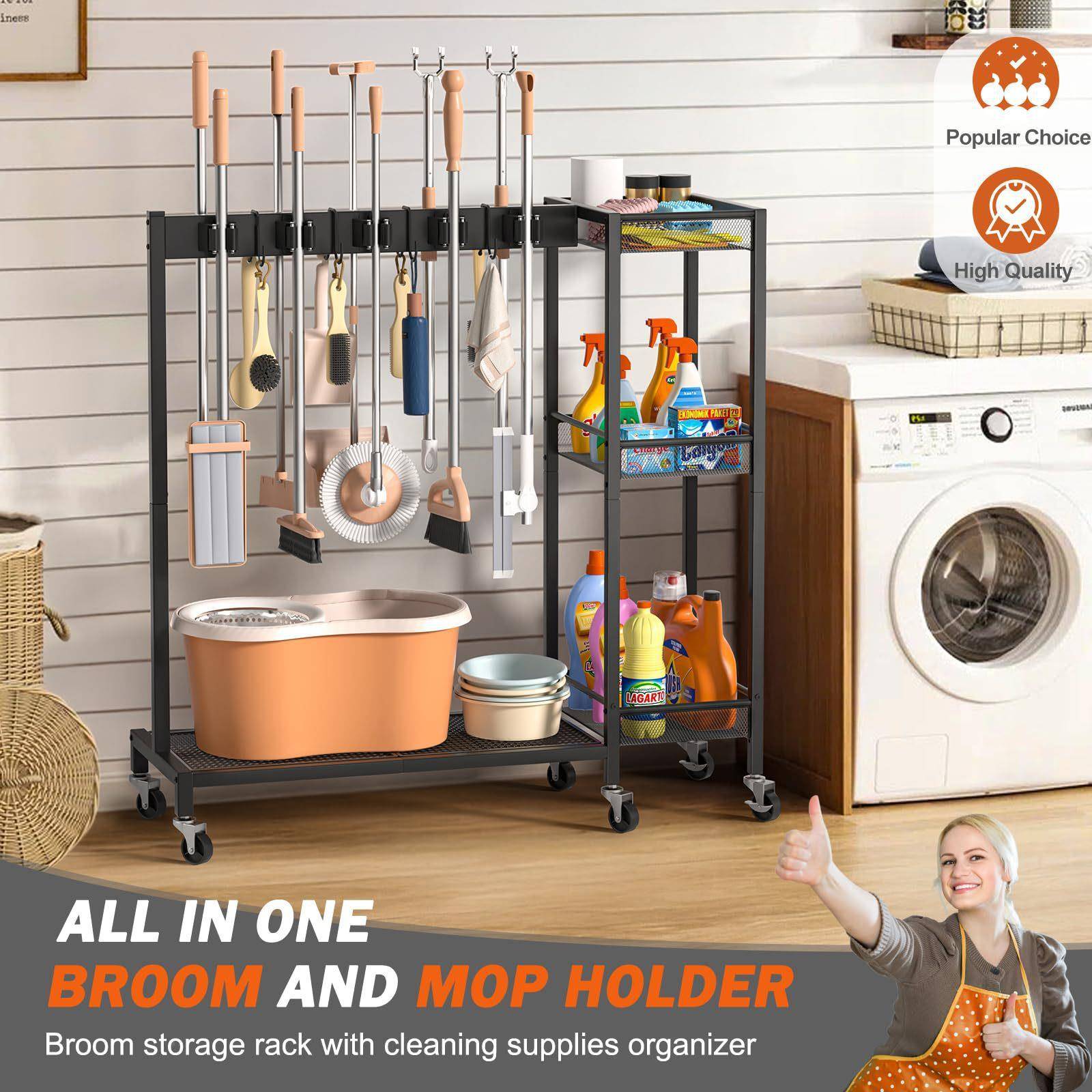 移清洁工具收纳带轮子庭JTO院拖整扫把把车库理可动置物架