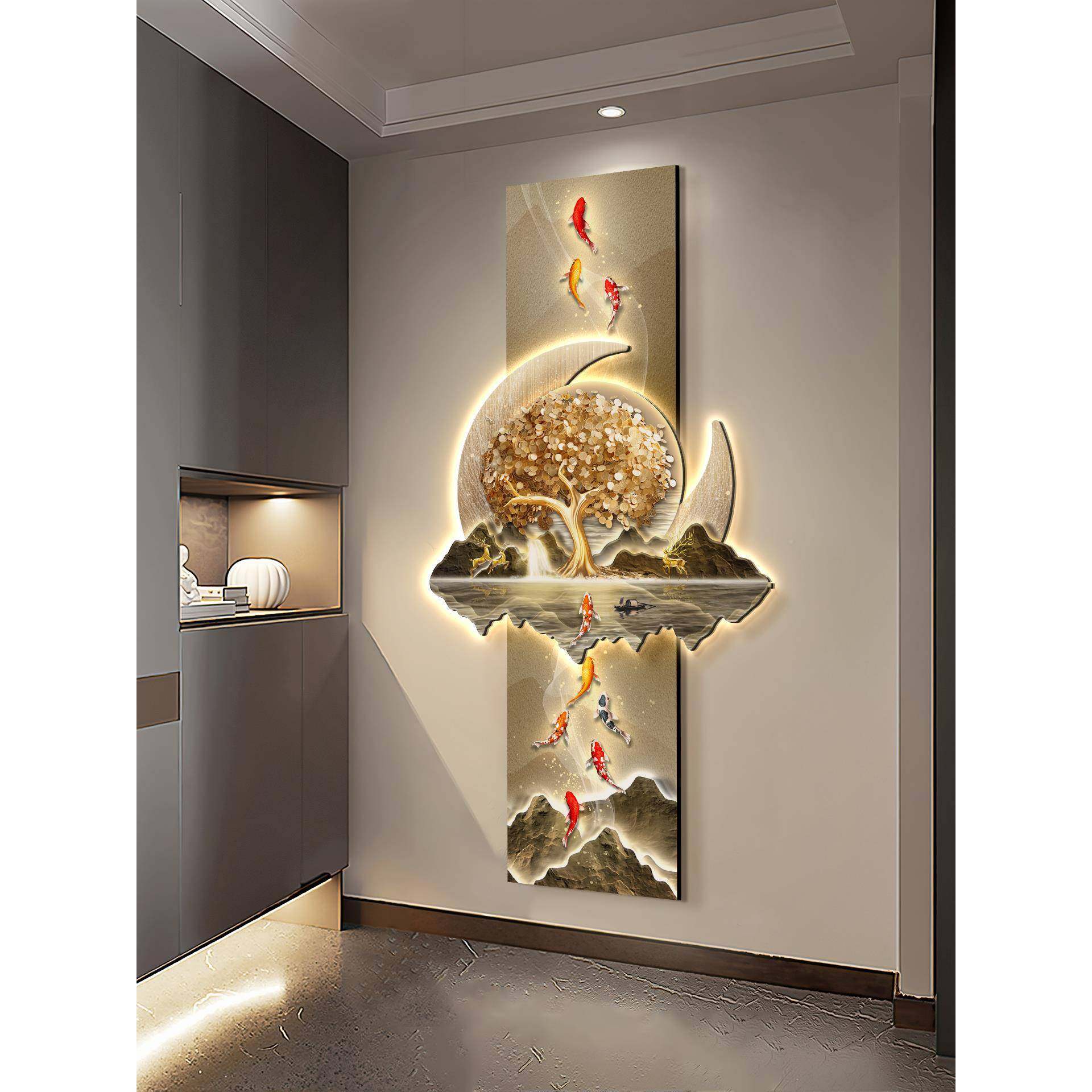 九鱼图户玄关装饰画入正对门发财树道走廊过挂画中80309新式轻奢带灯画,影音电器,DIY配件,淘宝优惠券,粉丝福利购,淘宝优惠卷