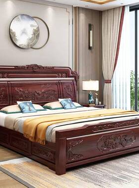 澳箱明洲酸枝实木床双人床1.8米中式主311#卧床清古典黑色系家具