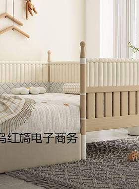 儿拼接14885床加宽床卧室实木拼接大床童护栏儿床带婴儿实木床小