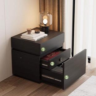 床纯木头jls7HJMS柜意式极简室带隐藏暗格抽屉储物卧柜实指纹锁款