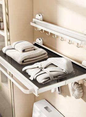 吸盘缩隐形浴可伸巾架生卫49134间浴室置物架浴室免打孔挂杆架子