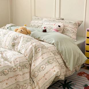 小清新卡通00全棉四件套XK 20250学件生宿舍亲肤棉纯小碎花床单被