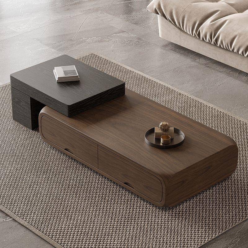 现代简约伸缩几茶一体中古风客厅极简储物胡色桃实木视茶几1电柜