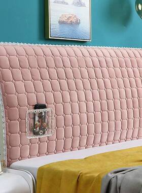 弹金绒全包力床头罩套纯色艺皮床木板床1.布51.8米居F76H9HSH家布