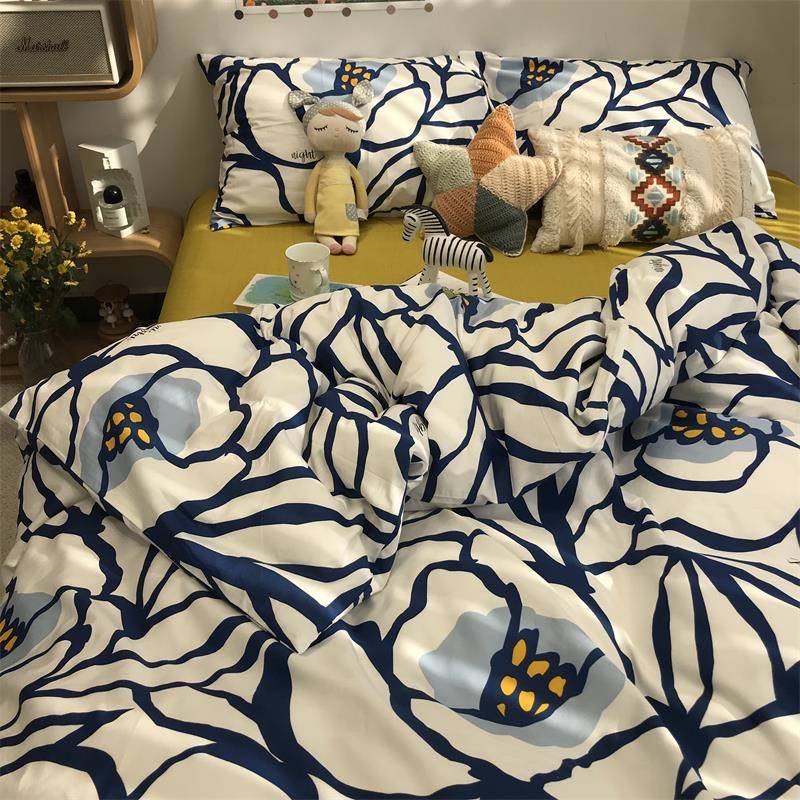 RI0T色田欧美式套写意园风蓝床上四件套纯棉文CZK艺1.5m米被床单