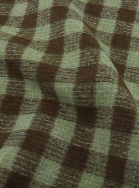 森系羊毛格QML子双面秋毛呢混冬纺格纹呢呢绿色格布子外套料现货