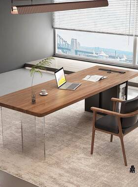 木办公桌亚简克力明悬浮老板桌总经理办公桌实约现RMB代透创意电