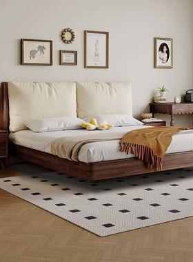 悬浮床黑胡82163桃木实1.8米木床现代新简约款1.5软包双人床米主