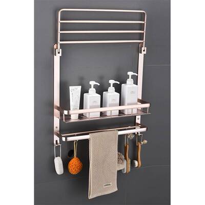 太空铝14140生浴室多层置物间架毛巾架钩浴巾架沥水带托盘卫收纳