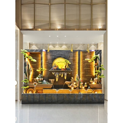 新中式水幕墙假山流水屏风隔断酒店庭院大型景观流水鱼池装饰摆件