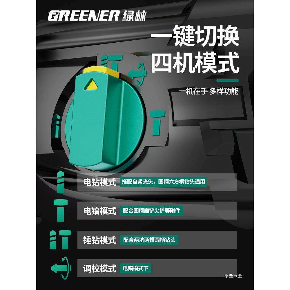 两绿林电锤冲墙25637击钻型家用打冲击电钻电镐用多功能打混凝土