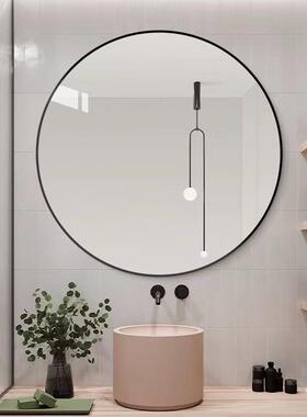 卫生厕间浴室带镜形FJO置物架壁挂贴墙式化妆镜洗圆手台免打孔所