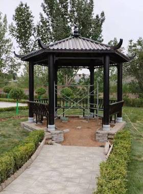 新中脂式角树瓦凉亭六六角树脂瓦凉亭古建木凉亭78850防腐古建六