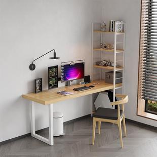 6R双人电脑桌台式ot实木书桌书架一f体桌学生靠写UAJ字台墙桌子置