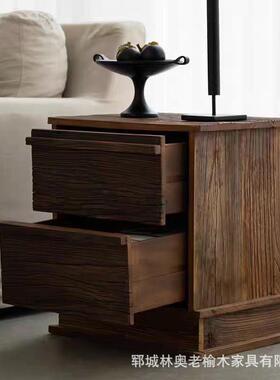 老靠榆木床头柜实木抽屉纳储物柜墙边柜20250110家用简小约柜子复