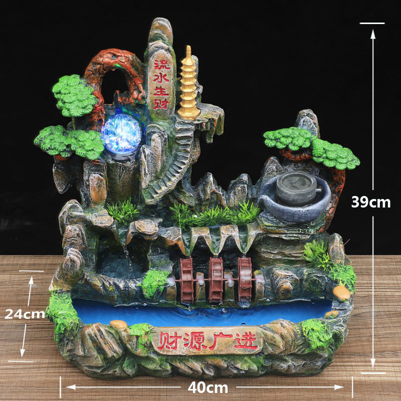 厂家直销财源广进假山流水水车创意家饰喷泉工艺品盆景加湿器666