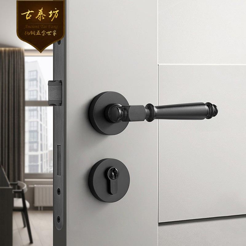 全铜门式锁内室卧室CQJ家用木门美分体锁具通用型全铜门把手轻奢