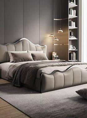 现代简约14316主婚床卧轻奢双人床床1.8米床1.5米美式储物皮艺实木皮床