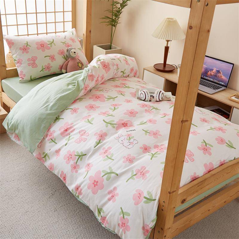 OMJ用新款纯棉斜纹生宿舍三件套学全棉印花上单下铺床被套寝室床