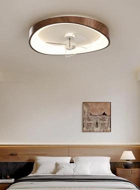 新款卧室扇灯中古风复古胡桃色形T8231旋转摇头静体音电风扇一吸