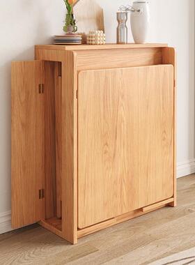 叠日餐12598吃桌折收纳带餐边柜一体家用小户型式靠墙实木可伸缩饭桌子