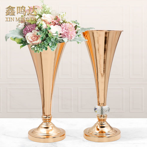 婚庆道具铁艺主桌花器花架简约欧式餐厅家居插花装饰水晶摆件花瓶
