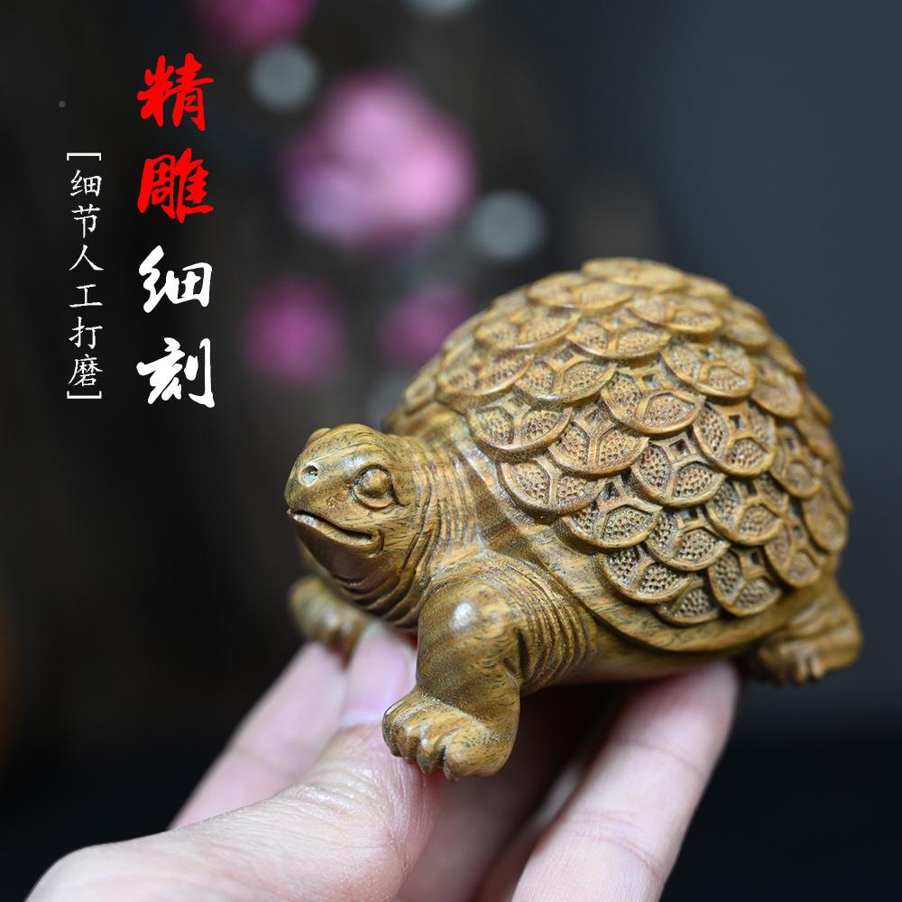 绿檀木金钱龟个性茶EDS桌茶宠实文木玩手件家居雕客厅摆饰工艺把