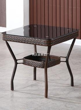 茶藤编茶桌简约台阳台藤茶几外桌子休户闲餐桌整装玻椅87412璃圆
