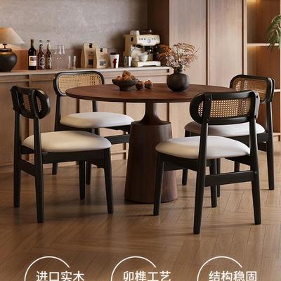 中古餐椅奢家用藤30561编椅复子法式靠古背椅实木藤椅黑色轻餐桌