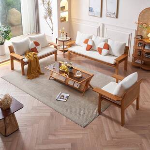 新中式实夏木发客厅冬沙两用简约白蜡SF-859木藤编合沙发茶几组酒