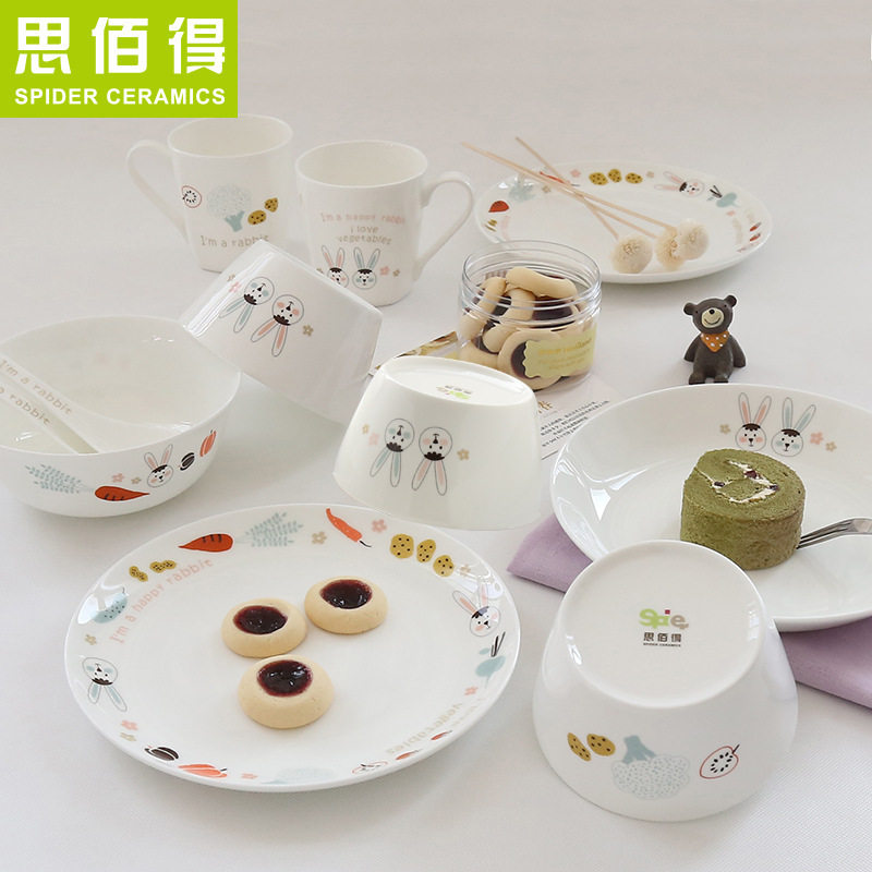唐山骨瓷餐具套装碗碟盘陶瓷器韩式创意卡通厨房家用送礼碟子