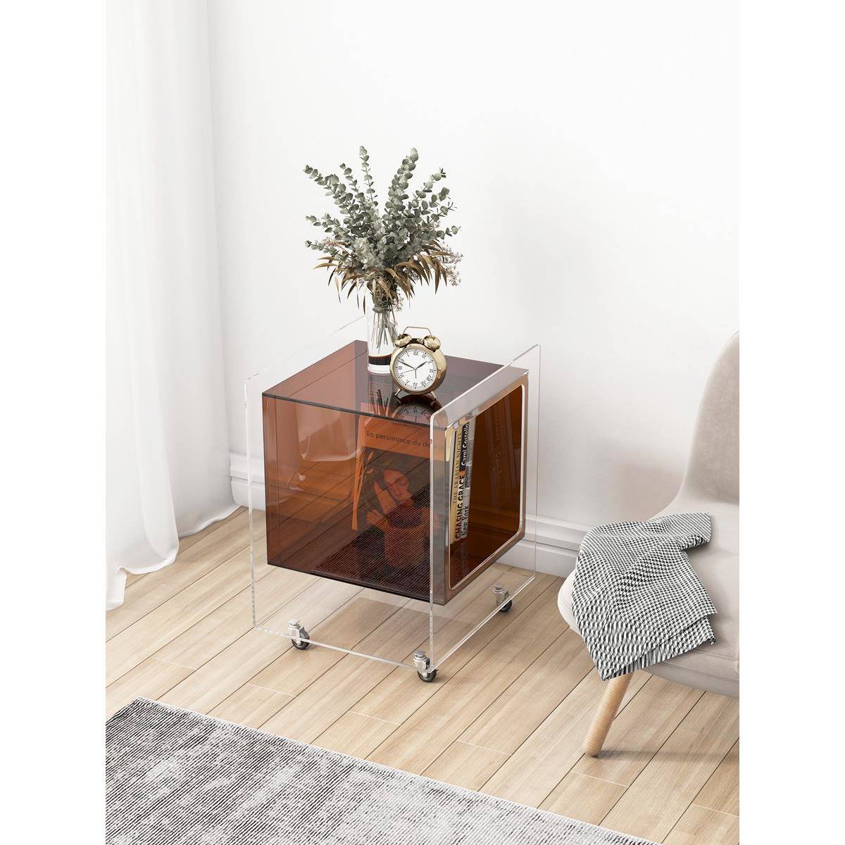 网红小茶几方几亚力克室床收MHU头柜纳客厅沙卧发边柜角几边几可