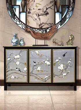 隔新中式备餐边柜餐柜样板间别墅进门入户轻奢玄关ZG-56028柜风断