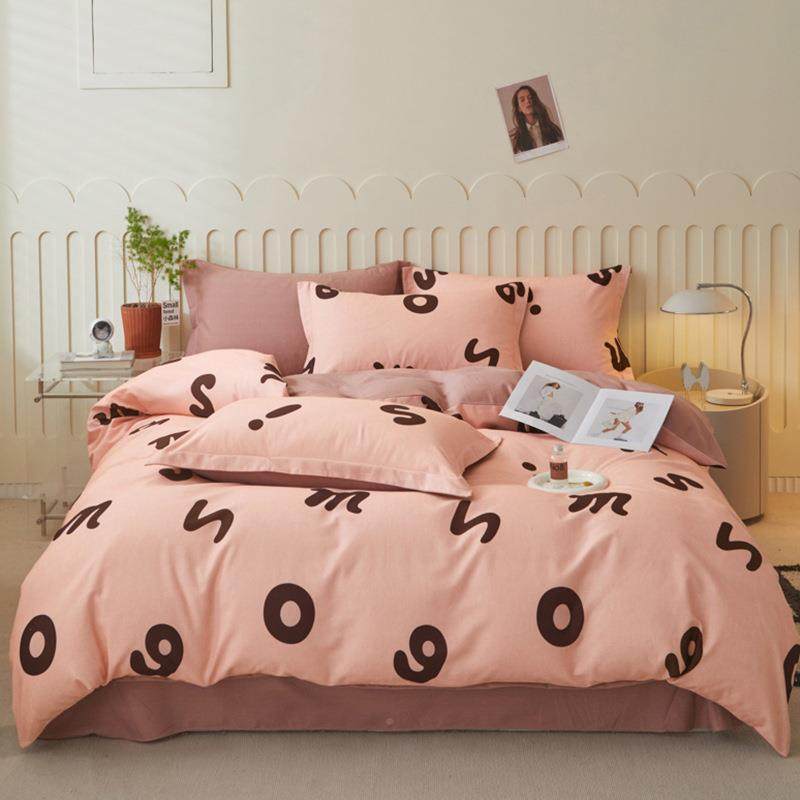 2025新套款通纯风卡棉全棉磨毛床笠花沫雨床单款四件套枕套被学生