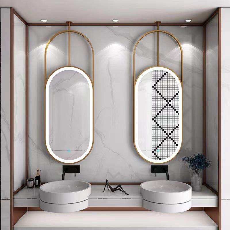智能浴室镂空不锈卫钢吊镜LED挂式生间浴墙70613室柜防雾镜椭圆形
